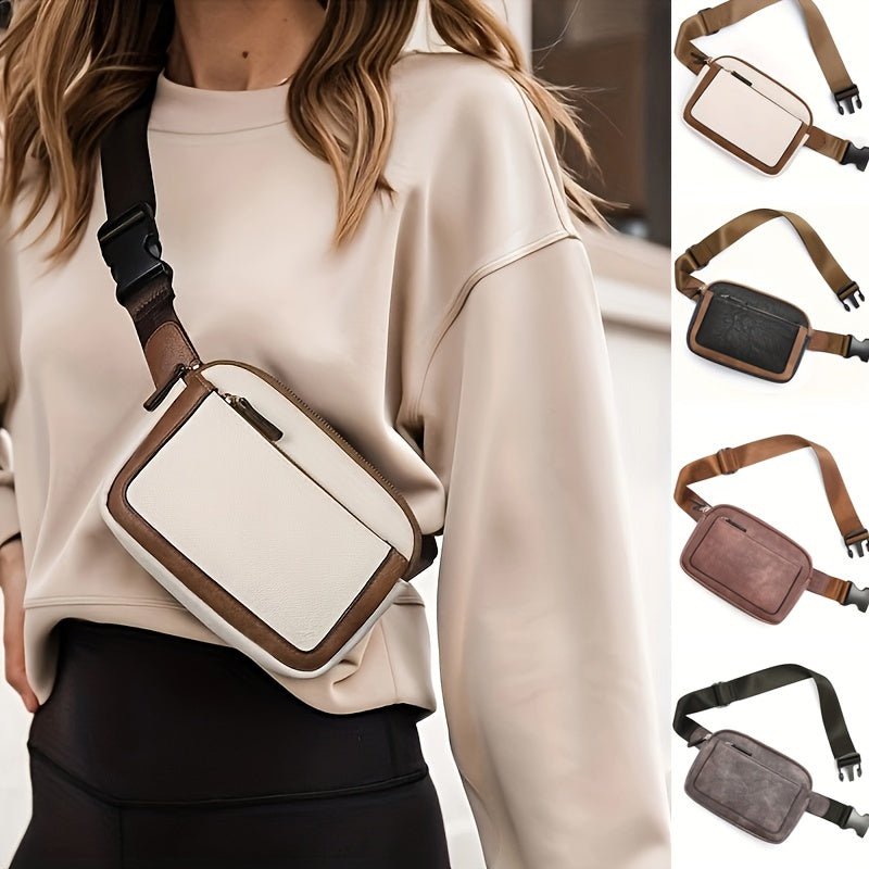 Mini Cute Color Block Sling Bag, Lightweight Portable PU Leather Outdoor Sports Fitness Chest Bag With Adjustable Strap, Women's Simple Versatile Casual Daily Crossbody Bag & Fanny Pack (19.99"x14.48"x5.49")