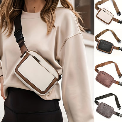 Mini Cute Color Block Sling Bag, Lightweight Portable PU Leather Outdoor Sports Fitness Chest Bag With Adjustable Strap, Women's Simple Versatile Casual Daily Crossbody Bag & Fanny Pack (19.99"x14.48"x5.49")