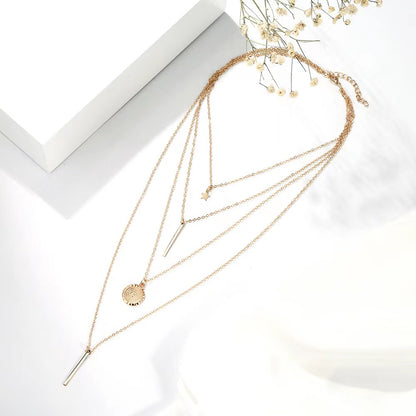 1 Fashion Layered Star Round Pendant Necklace For Women Women's Fine Jewelry Elegant Accessories Trendy