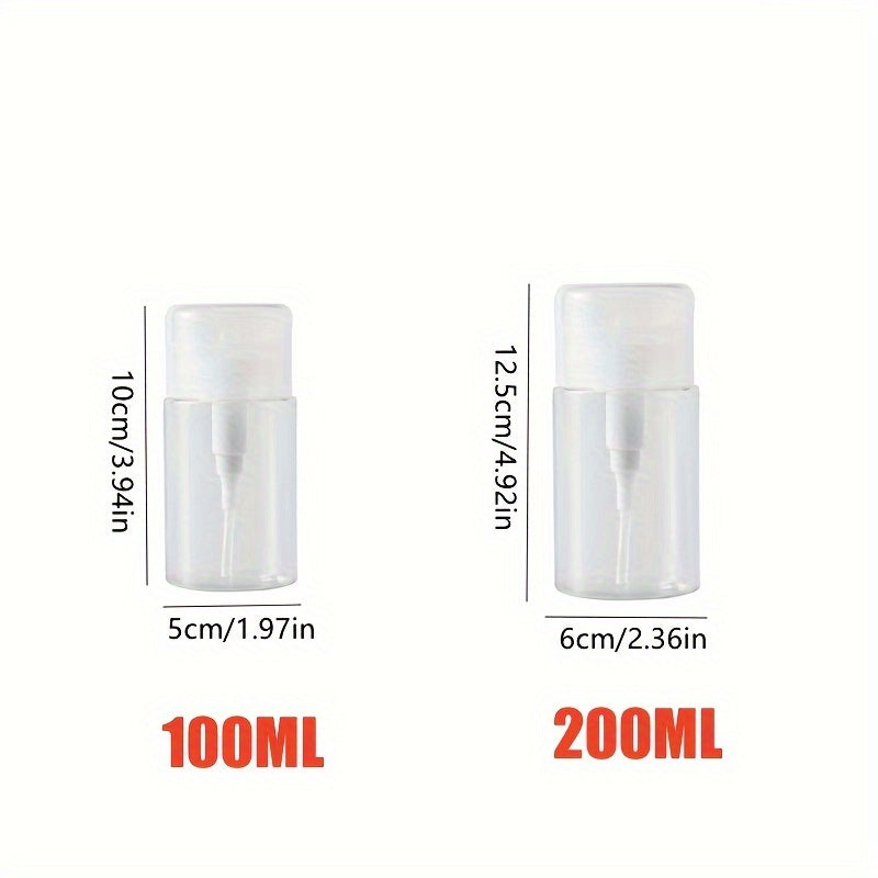 Travel-Friendly Push Down Pump Dispenser Bottle - 100ml/200ml, Clear Plastic for Nail Polish Remover & Makeup Remover, Fragrance-Free