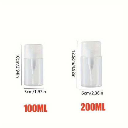 Travel-Friendly Push Down Pump Dispenser Bottle - 100ml/200ml, Clear Plastic for Nail Polish Remover & Makeup Remover, Fragrance-Free