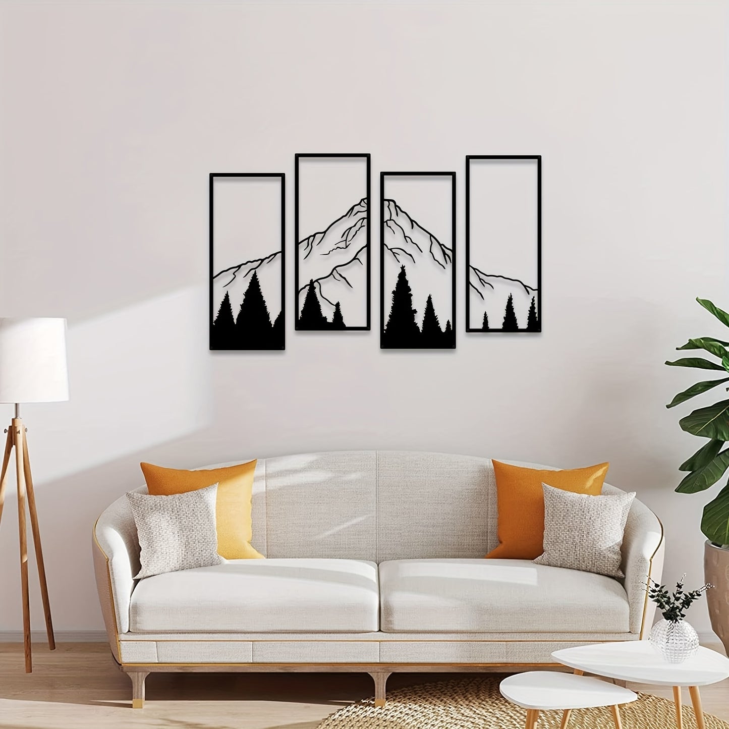 4pcs Minimalist Metal Mountain Wall Decor - Square Sculpture for Home, Office, Living Room, Bedroom - Unique Wall Art for a Stylish and Elegant Look