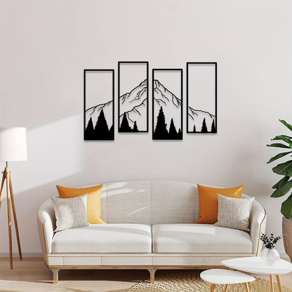 4pcs Minimalist Metal Mountain Wall Decor - Square Sculpture for Home, Office, Living Room, Bedroom - Unique Wall Art for a Stylish and Elegant Look