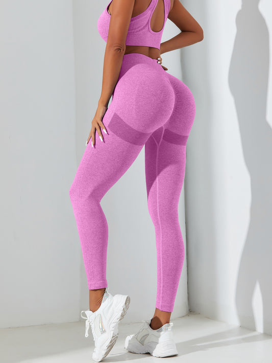 2pcs Solid Color Yoga Set, Cropped Tank Top With Removable Padded And High Waisted Fitness Running Leggings Suit, Women's Activewear