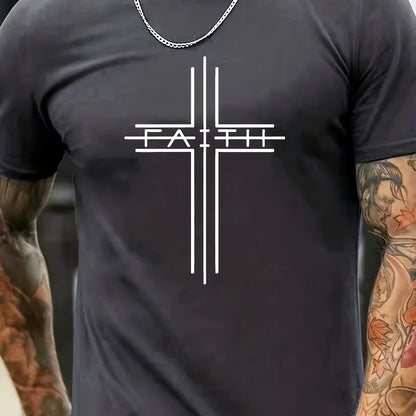 Print Men's Trendy Short Sleeve T-shirts, Comfy Casual Breathable Tops For Men's Fitness Training, Jogging, Outdoor Activities