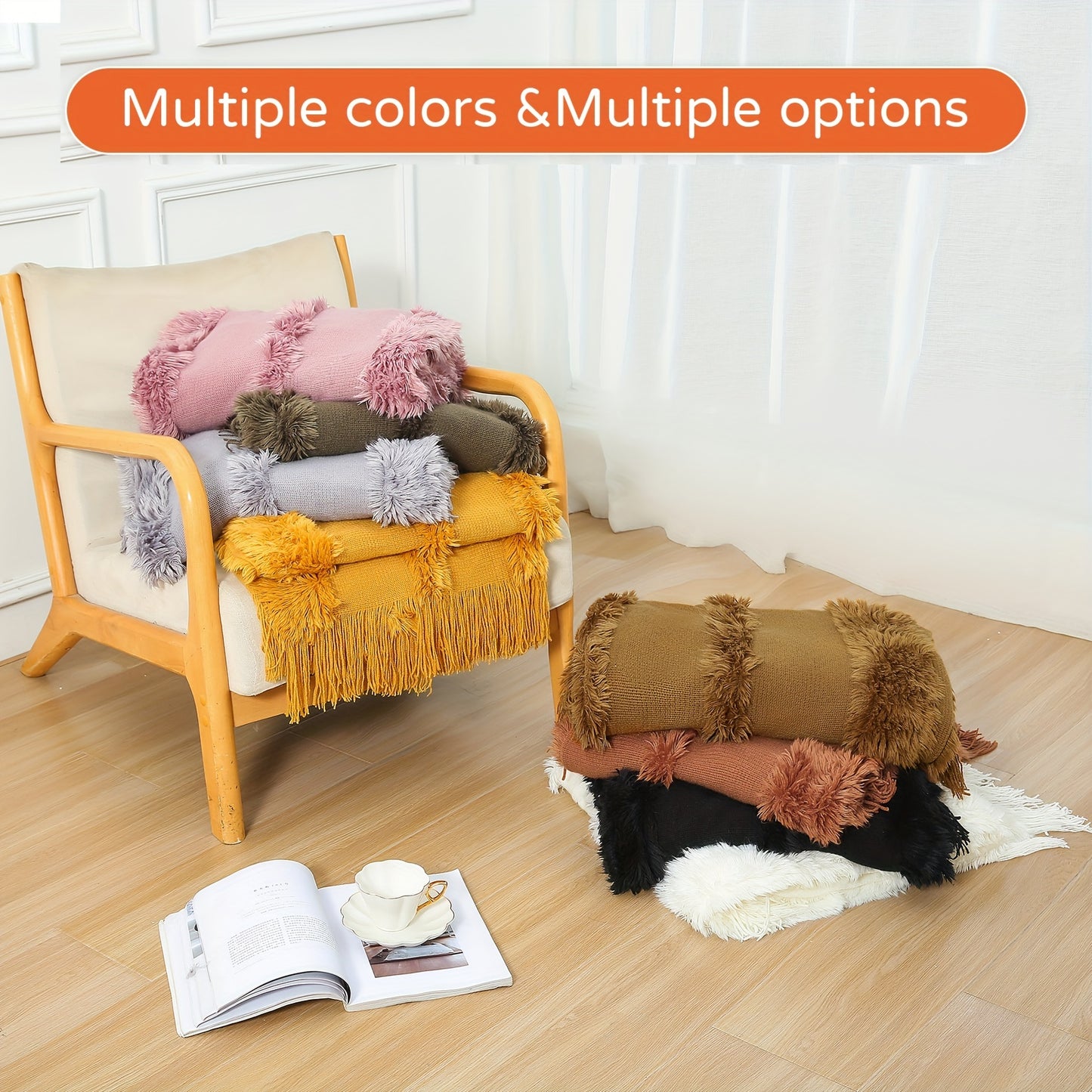 1pc Cozy Chunky Knit Throw Blanket with Tassels - Plush, Lightweight, and Unique Home Decor Accent for Couch, Bed, or Sofa