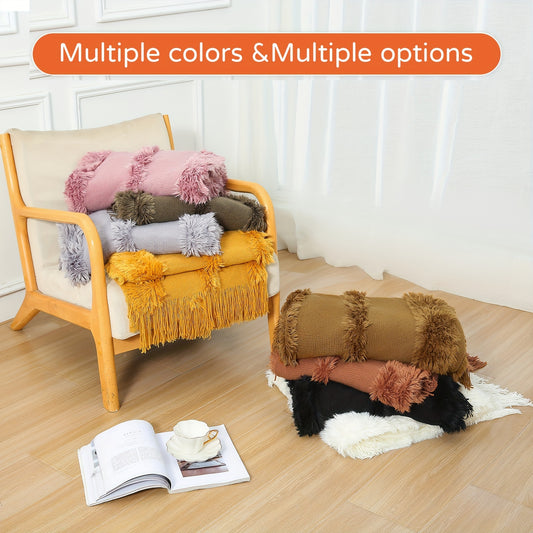 1pc Cozy Chunky Knit Throw Blanket with Tassels - Plush, Lightweight, and Unique Home Decor Accent for Couch, Bed, or Sofa