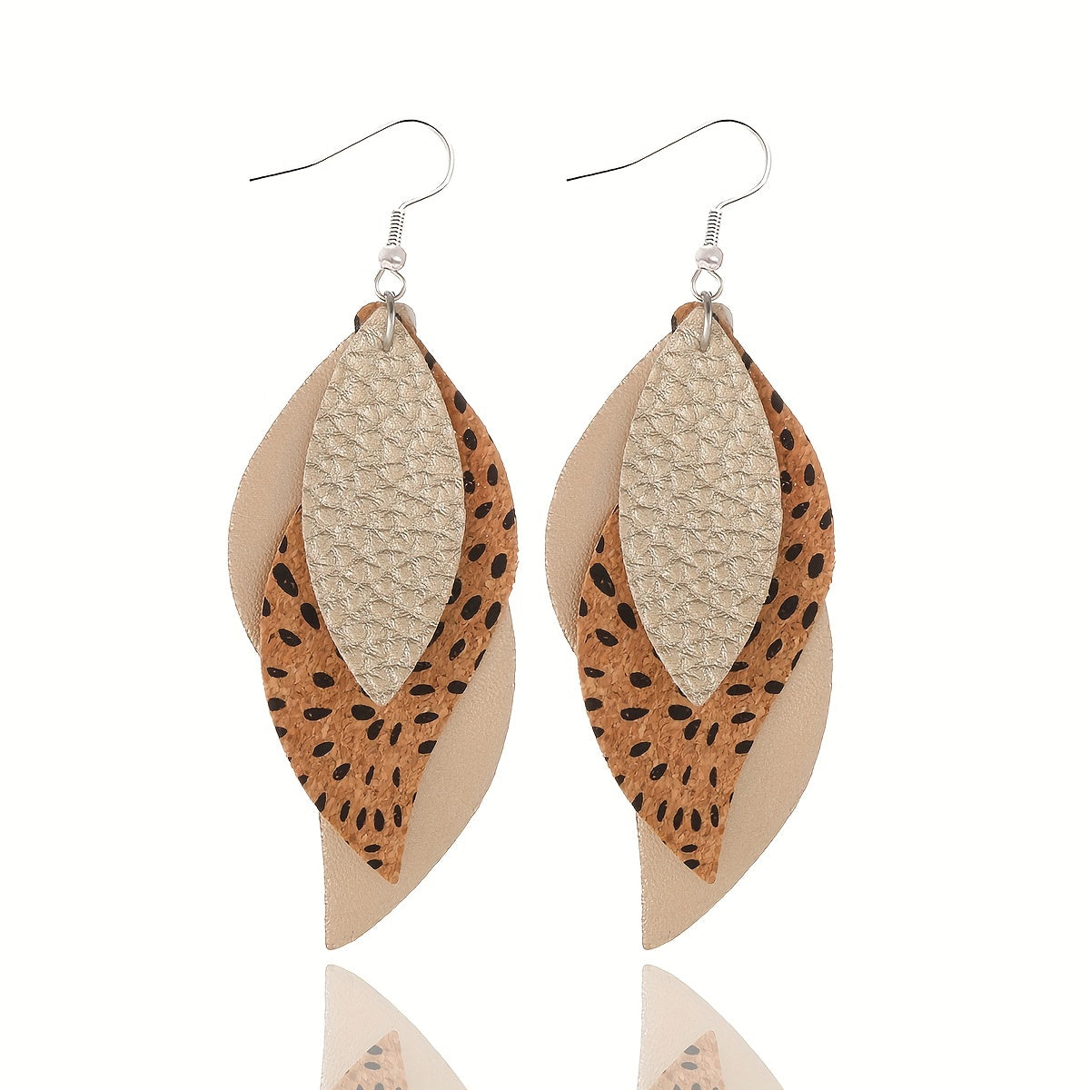 3-layer Leaf Design Retro Dangle Earrings PU Leather Exquisite Gift For Women Daily Casual