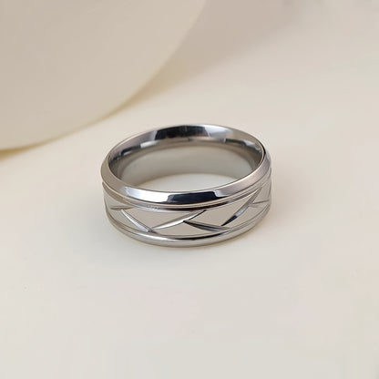 1pc 8MM Luxury High Quality Black Titanium Steel Ring Fashion Simple Men's Black Stainless Steel Wire Groove Tire Ring Artificial Jewelry Lover Gift