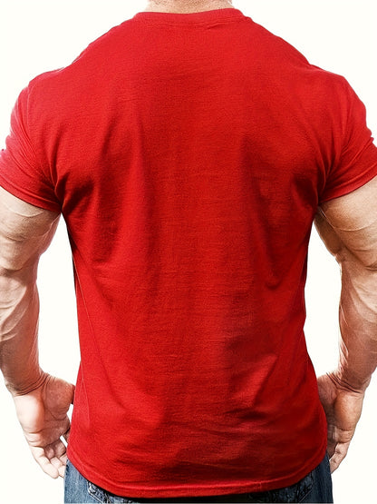 Print Men's Trendy Short Sleeve T-shirts, Comfy Casual Breathable Tops For Men's Fitness Training, Jogging, Outdoor Activities