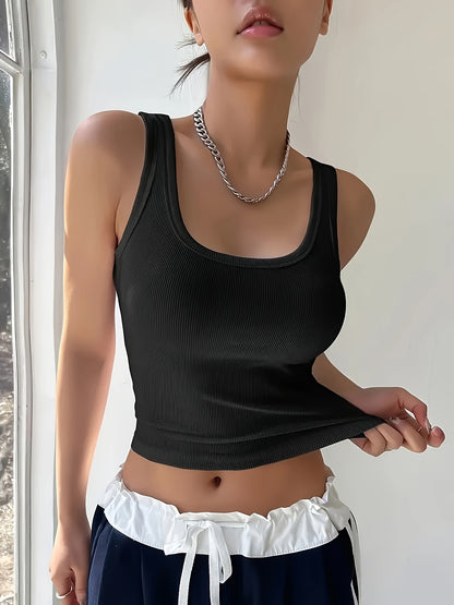 Vibrant Solid Color Crew Neck Tank Top Vest - Women's Casual Sleeveless Summer Clothing with Relaxed Fit and Breathable Fabric - Perfect for Outdoor Activities