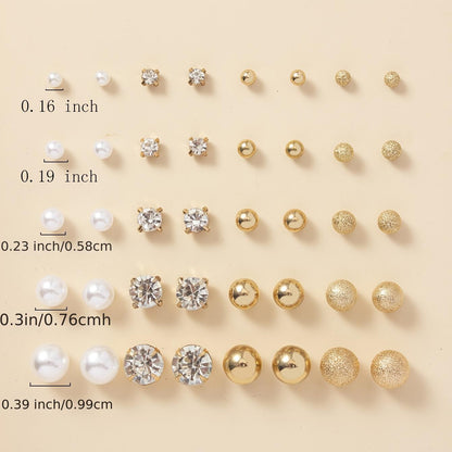 20 Pairs Simple Multi-Size Stud Earrings Set | Zinc Alloy and Glass, Suitable for Daily and Gift Giving Occasions, Perfect for All Seasons