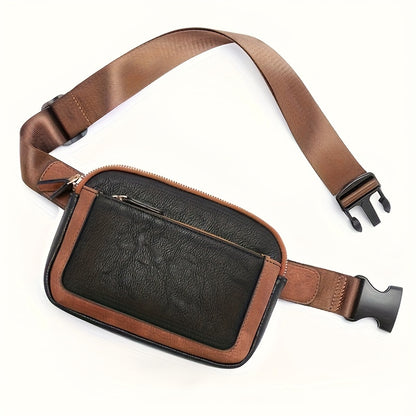 Mini Cute Color Block Sling Bag, Lightweight Portable PU Leather Outdoor Sports Fitness Chest Bag With Adjustable Strap, Women's Simple Versatile Casual Daily Crossbody Bag & Fanny Pack (19.99"x14.48"x5.49")