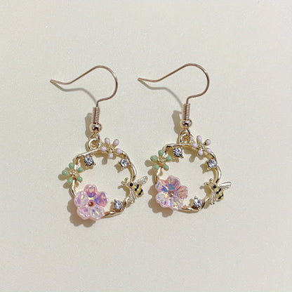 [Silvery Earrings] Silvery Korean Fashion Bee Wreath Earrings | Fairy Shell Flower Earrings
