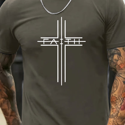 Print Men's Trendy Short Sleeve T-shirts, Comfy Casual Breathable Tops For Men's Fitness Training, Jogging, Outdoor Activities