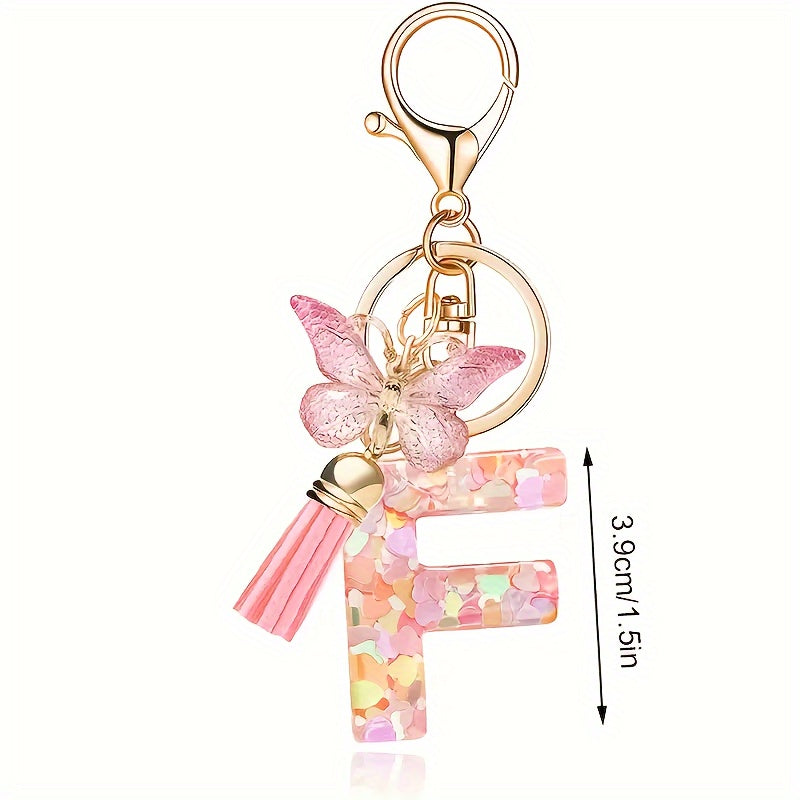 Alphabet Initial Letter Keychain Cute Butterfly Key Chain Ring Purse Bag Backpack Charm Earbud Case Cover Accessories Women Gift