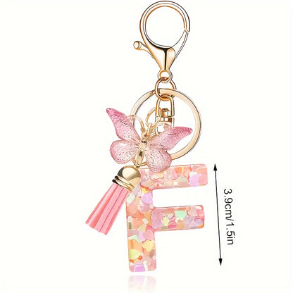 Alphabet Initial Letter Keychain Cute Butterfly Key Chain Ring Purse Bag Backpack Charm Earbud Case Cover Accessories Women Gift