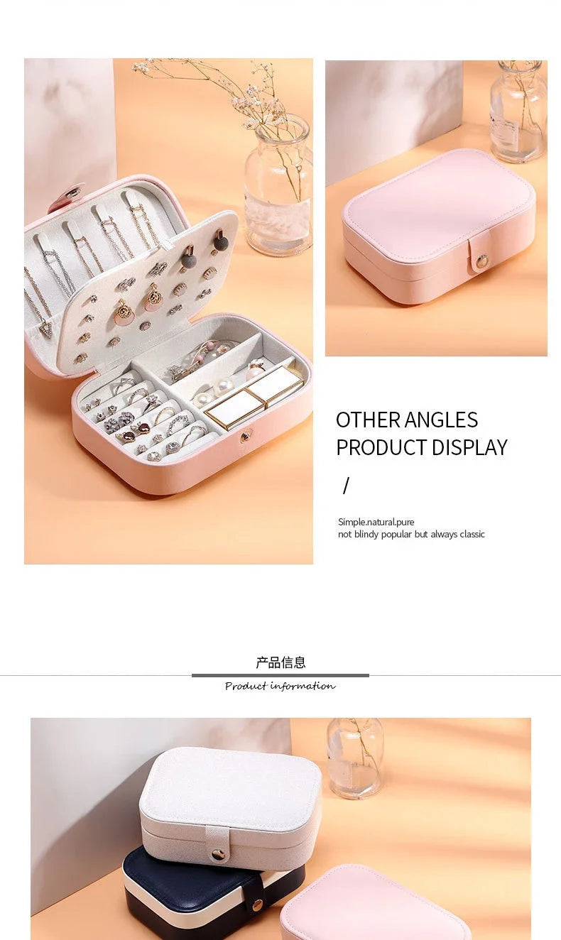 Fashion portable jewelry box jewelry storage rack display travel jewelry box button leather storage zipper jewelry