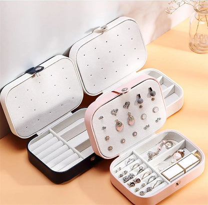 Fashion portable jewelry box jewelry storage rack display travel jewelry box button leather storage zipper jewelry