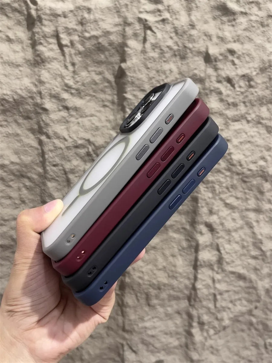 Matte Magnetic Original Phone Case For iPhone Air 17 16 15 14 12 11 13 Pro Max Plus For Magsafe Wireless Charging Protect Cover