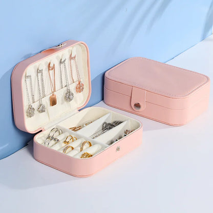 Fashion portable jewelry box jewelry storage rack display travel jewelry box button leather storage zipper jewelry