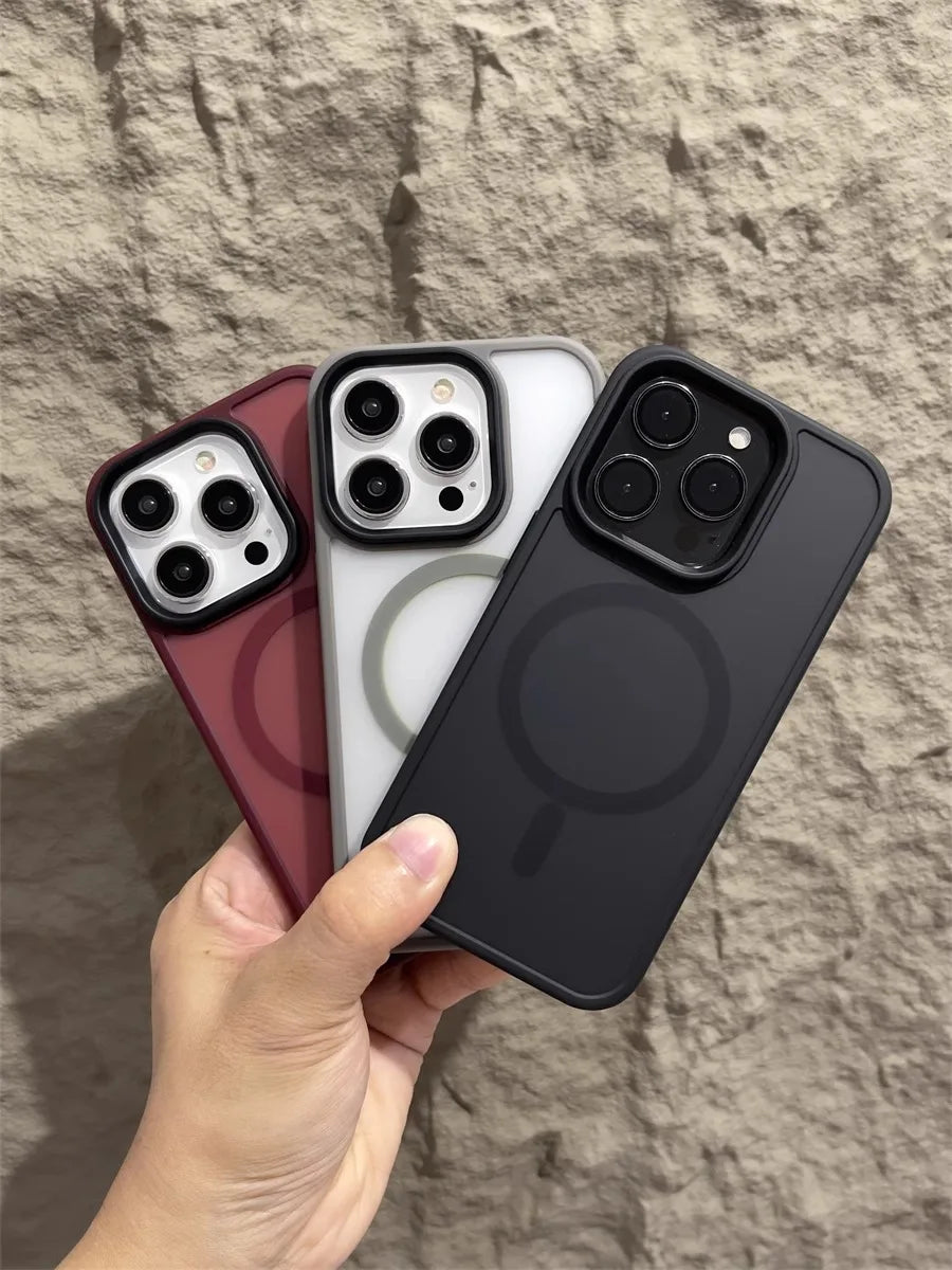 Matte Magnetic Original Phone Case For iPhone Air 17 16 15 14 12 11 13 Pro Max Plus For Magsafe Wireless Charging Protect Cover