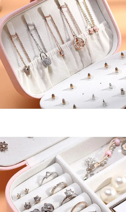 Fashion portable jewelry box jewelry storage rack display travel jewelry box button leather storage zipper jewelry