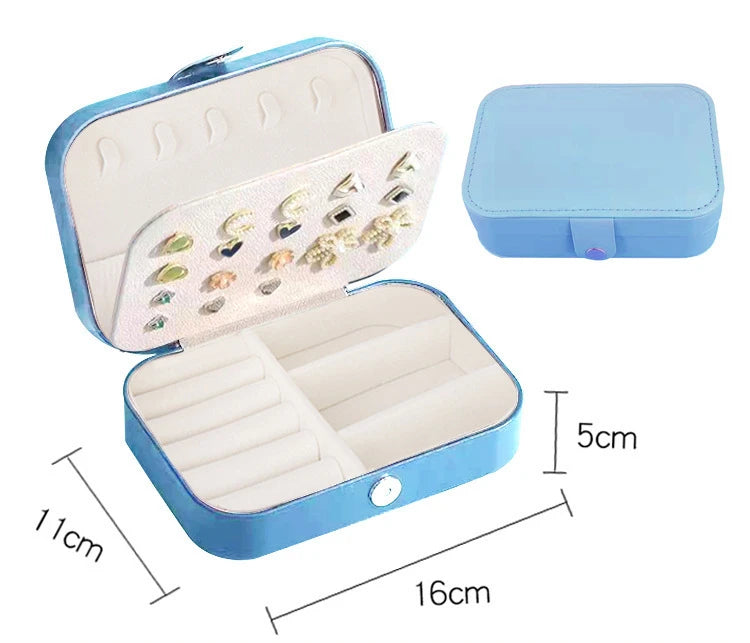 Fashion portable jewelry box jewelry storage rack display travel jewelry box button leather storage zipper jewelry
