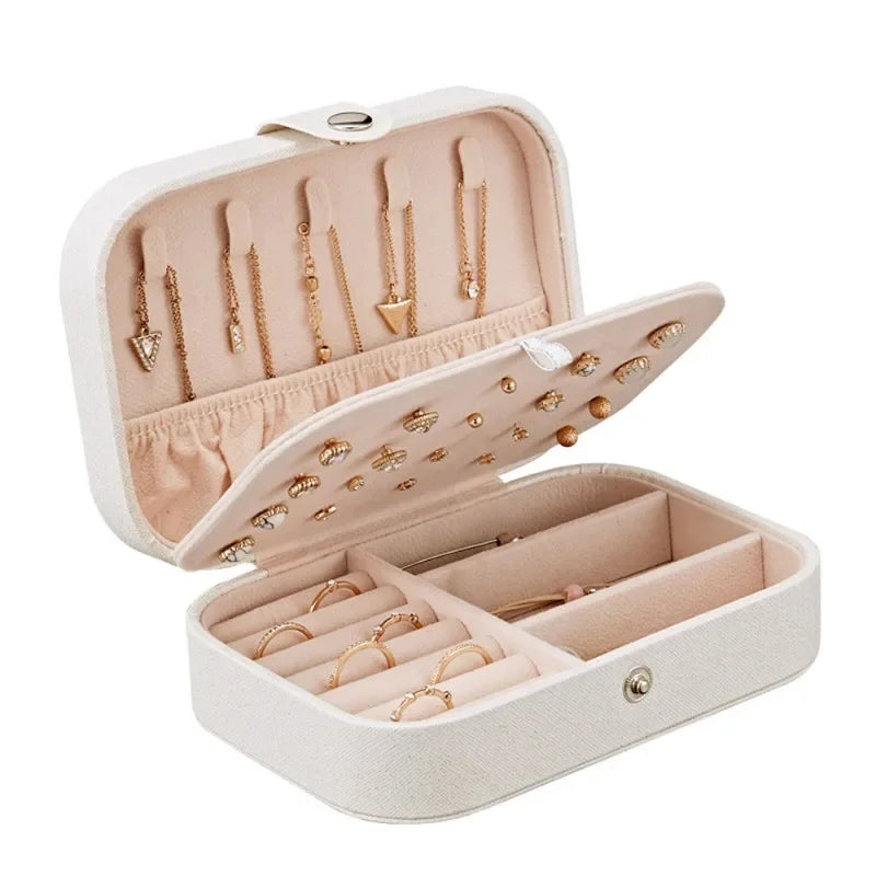 Fashion portable jewelry box jewelry storage rack display travel jewelry box button leather storage zipper jewelry