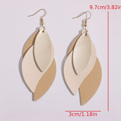 3-layer Leaf Design Retro Dangle Earrings PU Leather Exquisite Gift For Women Daily Casual
