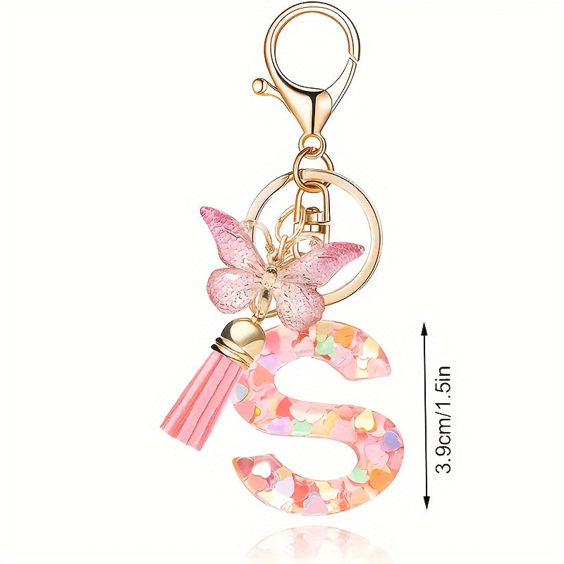 Alphabet Initial Letter Keychain Cute Butterfly Key Chain Ring Purse Bag Backpack Charm Earbud Case Cover Accessories Women Gift