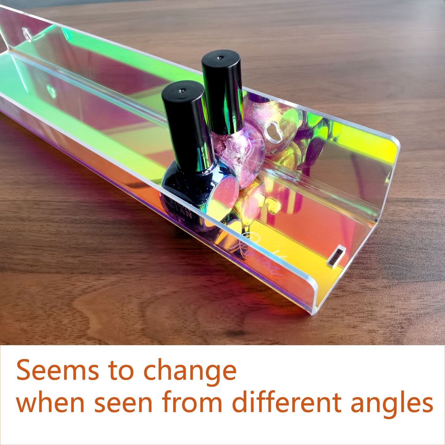 4-Pack 15" Iridescent Acrylic Clear Rainbow Floating Shelves for Book, Nail Polish, Sunglasses, Essential Oil, Picture, Toy Display and Storage