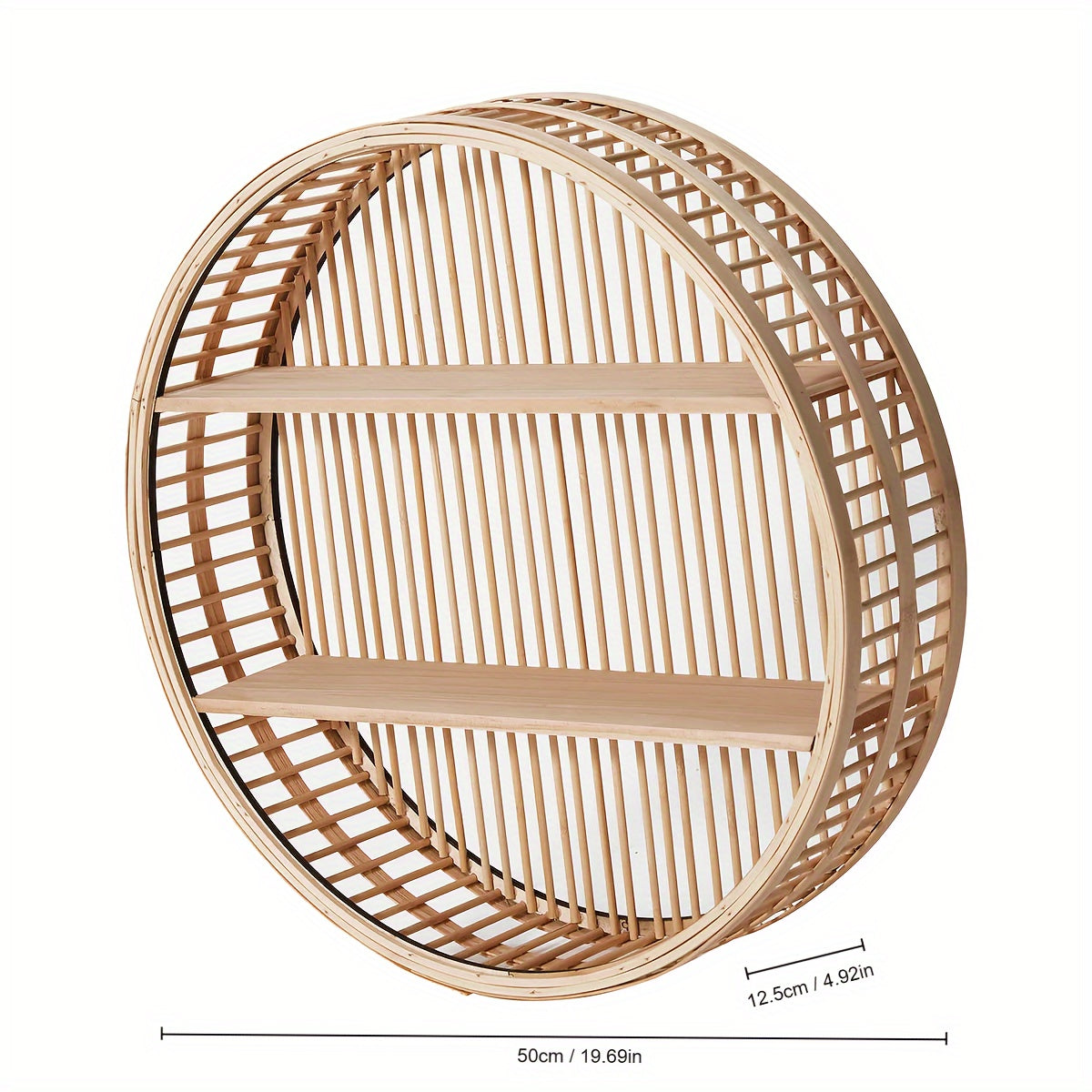 1pc, Round Bamboo Wall Shelf, Rustic Handmade Circular Wall Hanging, Retro Style, Multi-Tiered Home Decor, Lightweight Storage And Display, Versatile For Home & Office Use