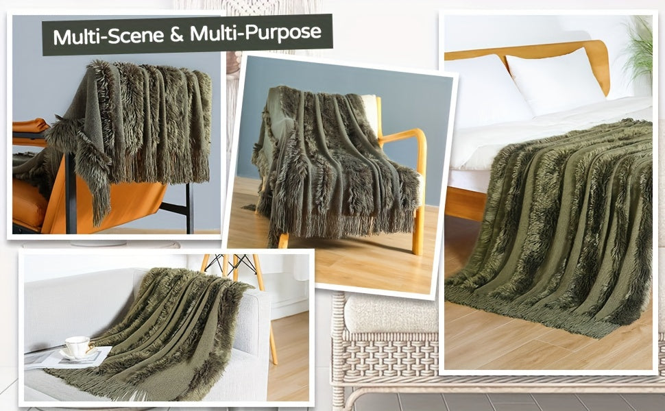 1pc Cozy Chunky Knit Throw Blanket with Tassels - Plush, Lightweight, and Unique Home Decor Accent for Couch, Bed, or Sofa