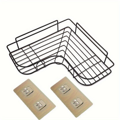 [Cast Iron Shower Shelf] 1pc Cast Iron Corner Shower Shelf - No-Drill Wall Mounted Black Wire Mesh Bathroom Storage Rack for Easy Access & Organization, Perfect for Shampoo, Conditioner, and Soap, Bathroom Storage Solution |