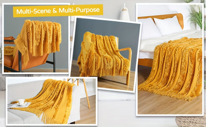 1pc Cozy Chunky Knit Throw Blanket with Tassels - Plush, Lightweight, and Unique Home Decor Accent for Couch, Bed, or Sofa