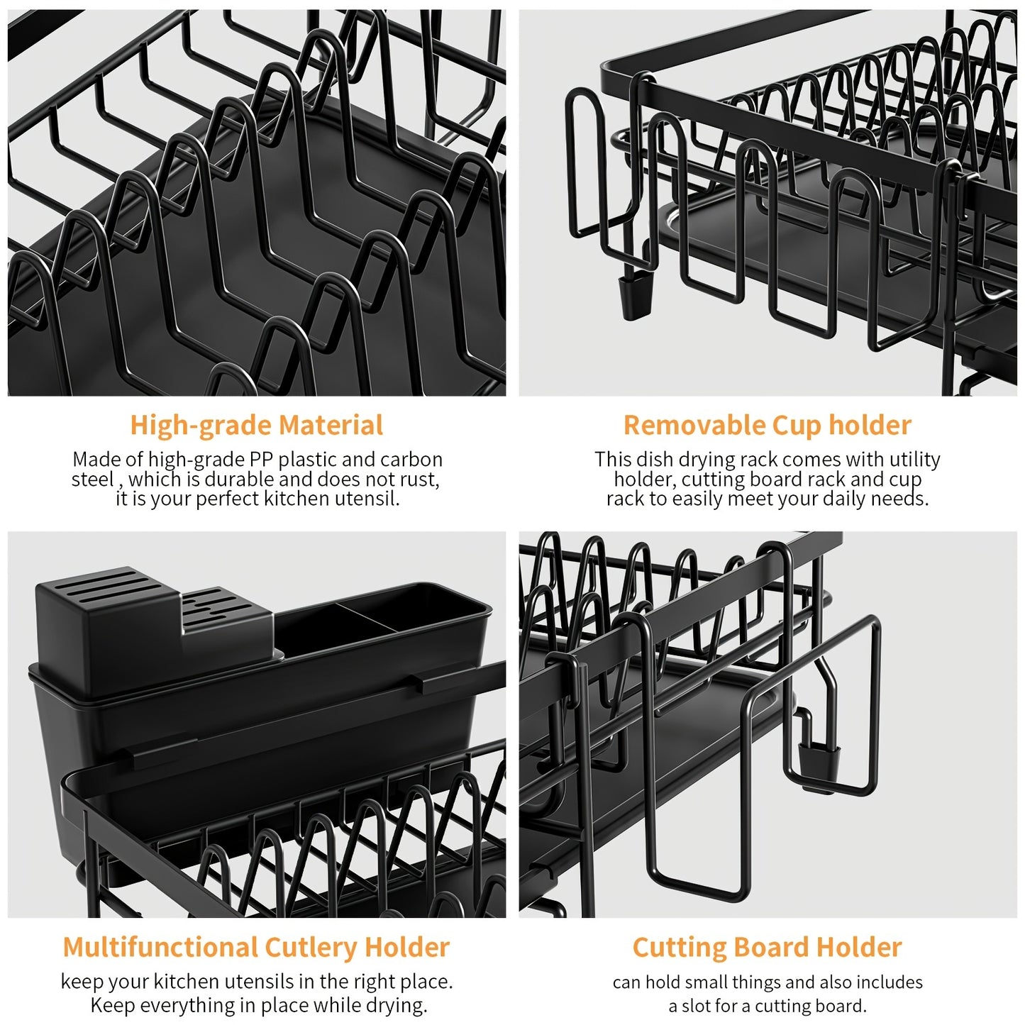 1pc Large Dish Drying Rack, Extendable Dish Rack, Multifunctional Dish Rack For Kitchen Counter, Anti-Rust Drying Dish Rack With Cutlery & Cup Holders, Home Kitchen Accessories