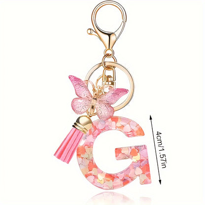 Alphabet Initial Letter Keychain Cute Butterfly Key Chain Ring Purse Bag Backpack Charm Earbud Case Cover Accessories Women Gift