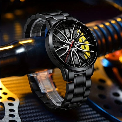1pc Men's Watch, Car Wheel Hub Caliper Luminous Steel Band Three-dimensional Hollow Sports Wrist Watch, Ideal choice for Gifts