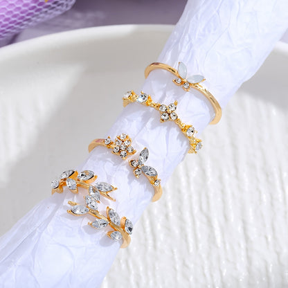 4PCS Dazzling Gemstone Stacking Rings - Adjustable Leaf/Butterfly/Flower Designs - Fashion-Forward Party Accessories for Daily Wear and Mix & Match