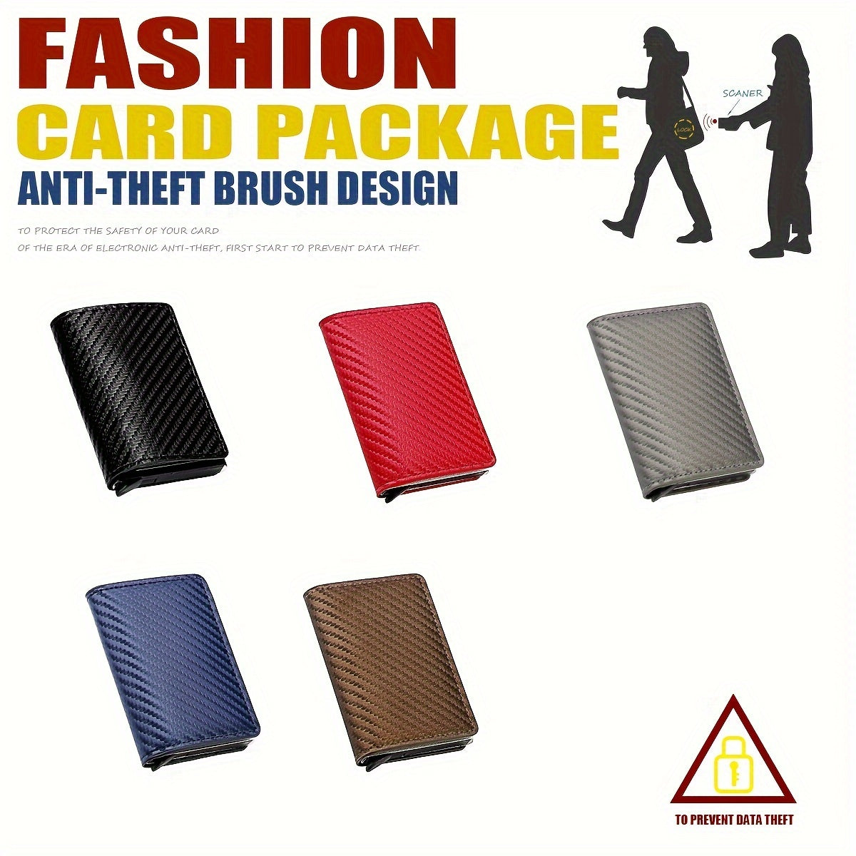 OBCREATOR Carbon Fiber RFID Blocking Wallet, Slim Metal Pop-Up Credit Card Holder, Aluminum Alloy, Non-Braided, Simple Style, Black, Minimalist Design for Men