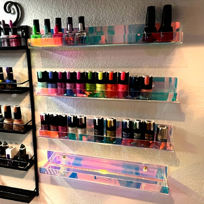 4-Pack 15" Iridescent Acrylic Clear Rainbow Floating Shelves for Book, Nail Polish, Sunglasses, Essential Oil, Picture, Toy Display and Storage