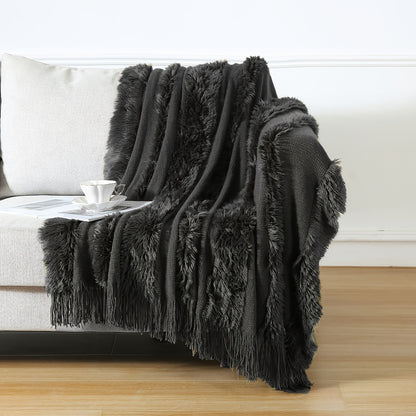 1pc Cozy Chunky Knit Throw Blanket with Tassels - Plush, Lightweight, and Unique Home Decor Accent for Couch, Bed, or Sofa