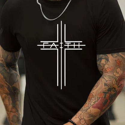 Print Men's Trendy Short Sleeve T-shirts, Comfy Casual Breathable Tops For Men's Fitness Training, Jogging, Outdoor Activities