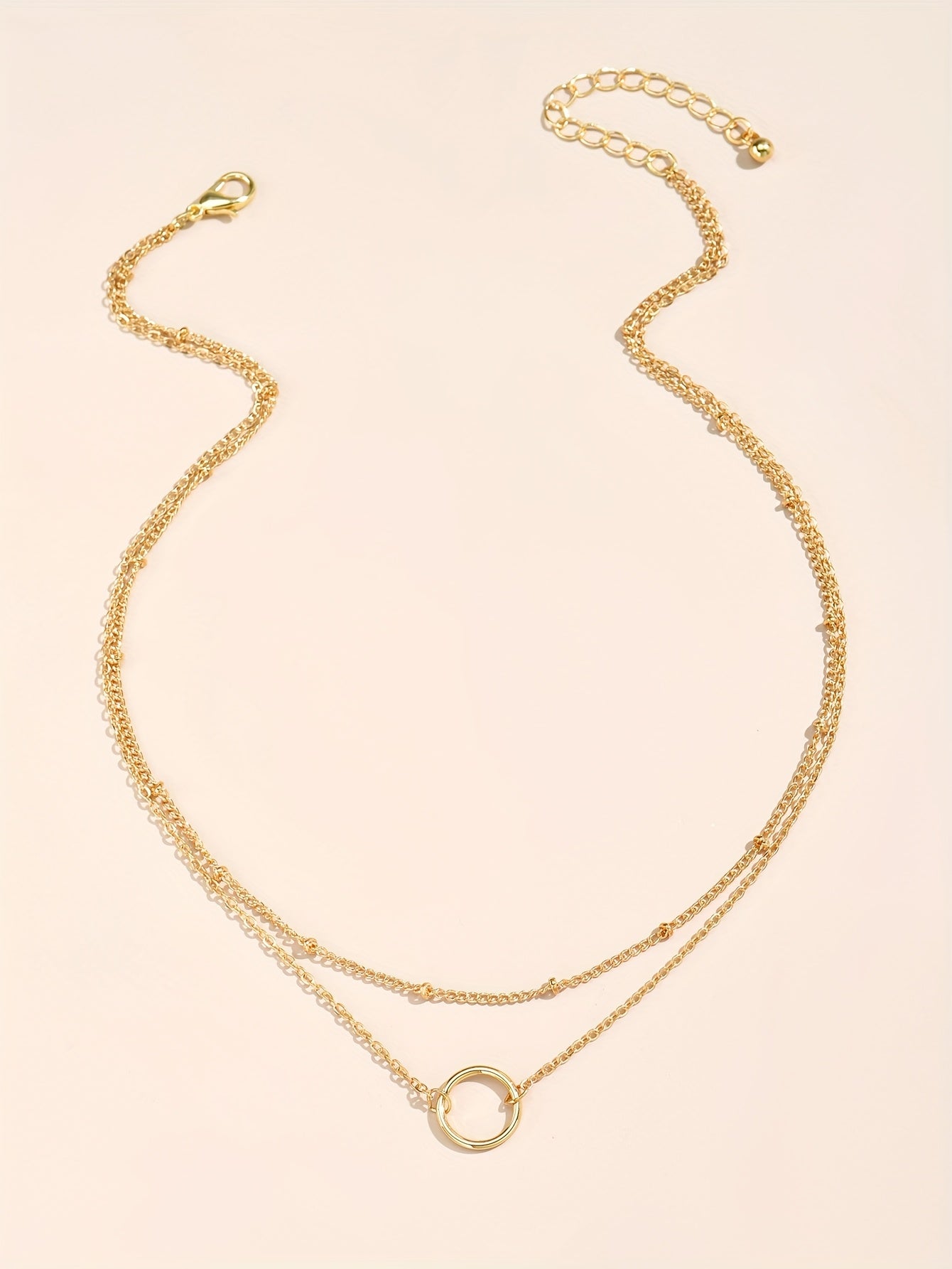 Boho Chic Women'S Golden-Tone Ring Necklace - Elegant Zinc Alloy Chain with Heart Charm, Perfect for Casual Attire or Gifting, Casual Jewelry|Boho Chic Style|Zinc Alloy Necklace