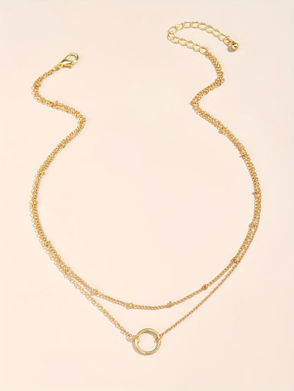 Boho Chic Women'S Golden-Tone Ring Necklace - Elegant Zinc Alloy Chain with Heart Charm, Perfect for Casual Attire or Gifting, Casual Jewelry|Boho Chic Style|Zinc Alloy Necklace