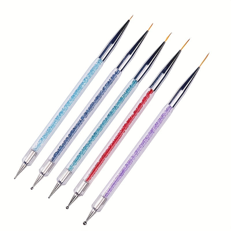 5 pcs Double-Ended Nail Art Brush Set with Liner, Detail, and Dotting Pens for Salon-Quality Manicures at Home