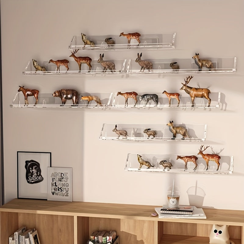 Contemporary Plastic Display Stand for Models, Building Blocks, Animal Figurines - Wall Mounted Organizer Shelf, No Electricity Required