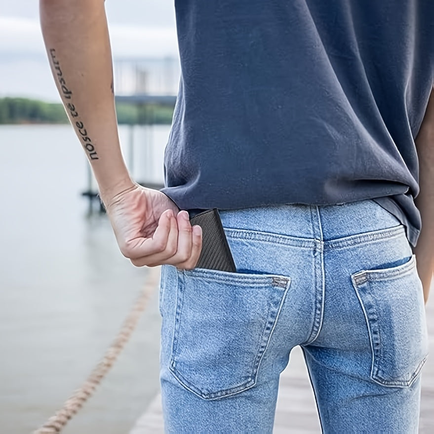 OBCREATOR Carbon Fiber RFID Blocking Wallet, Slim Metal Pop-Up Credit Card Holder, Aluminum Alloy, Non-Braided, Simple Style, Black, Minimalist Design for Men