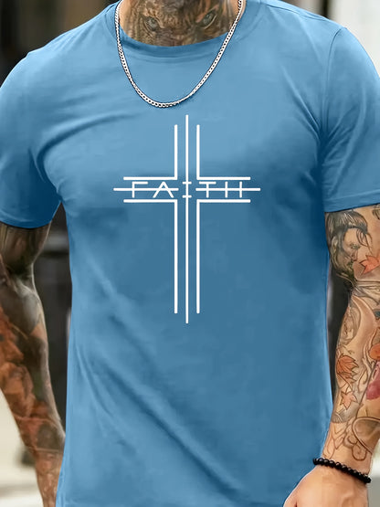 Print Men's Trendy Short Sleeve T-shirts, Comfy Casual Breathable Tops For Men's Fitness Training, Jogging, Outdoor Activities